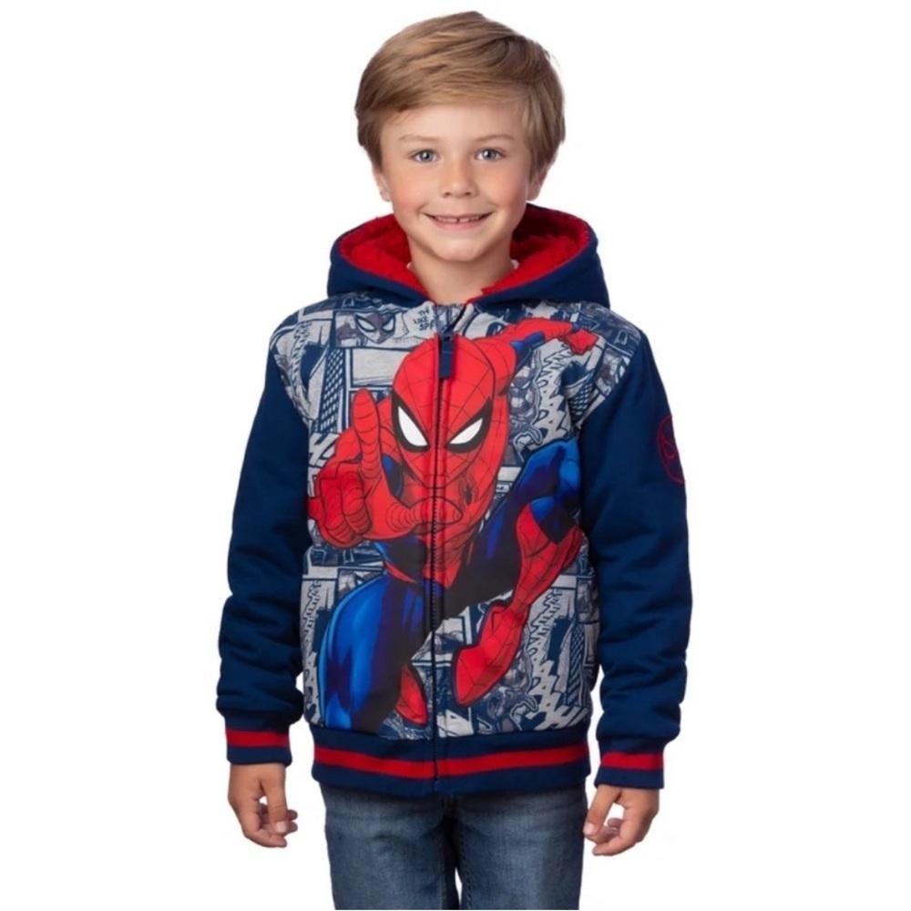 NWT Marvel Spider-Man Zip-Up Hoodie Kids Navy & Red Plush Boys Sz 4T & 7